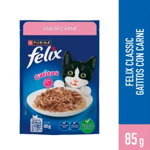 Alimento Húmedo Félix Gatitos Sabor Carne, Pouch 85 gr